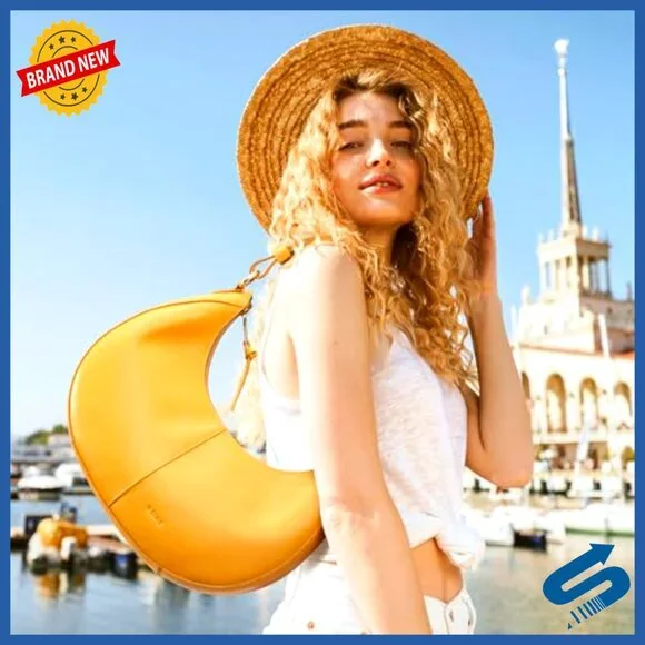 Top Grain Leather Shoulder Bag Hobo Crescent Purse Adjustable Strap - Picture 2 of 7